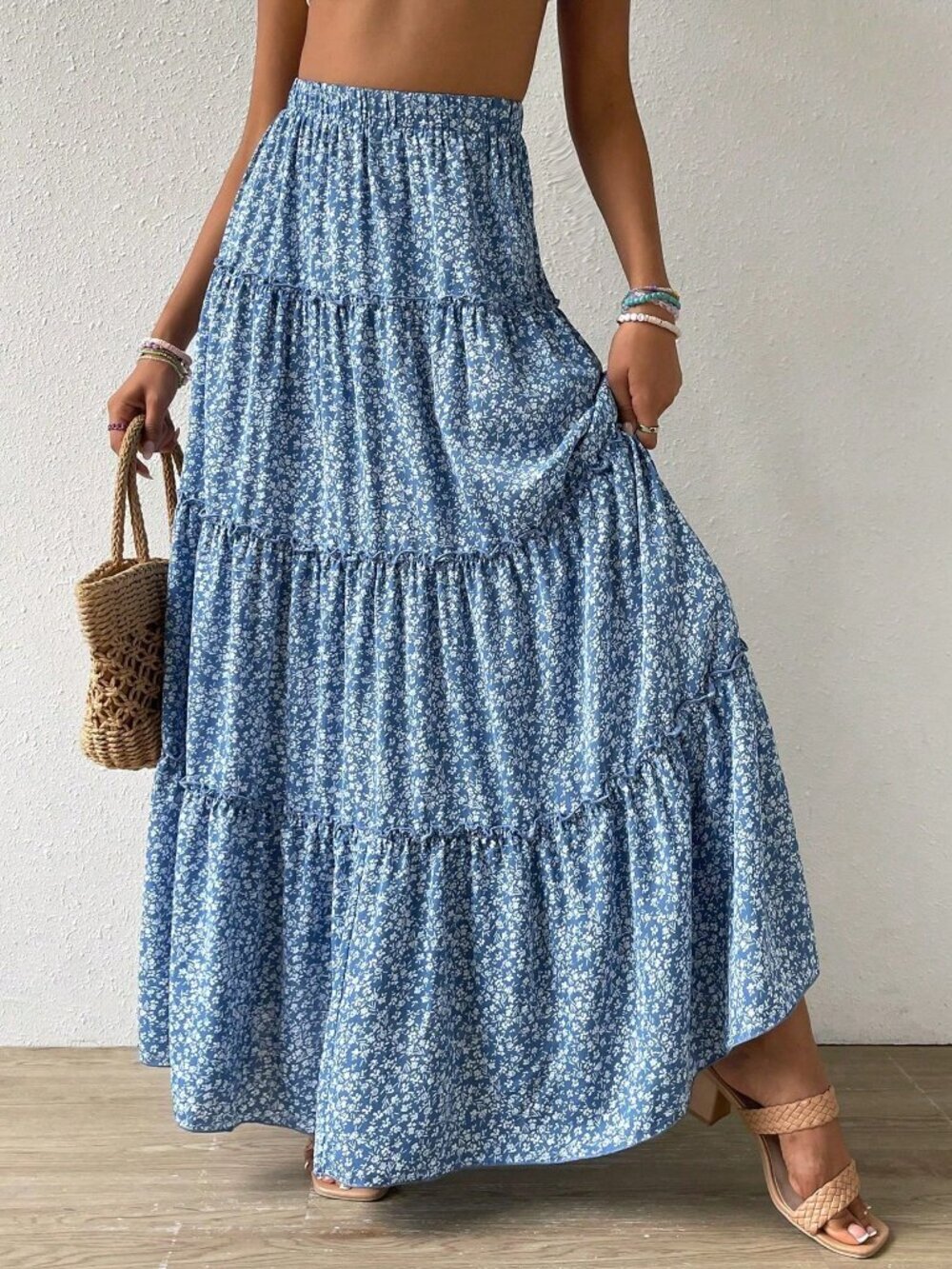 Blue Boho Women's Ditsy Floral Maxi Skirt